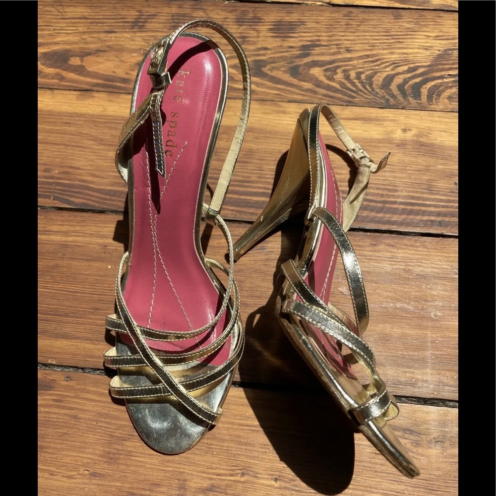 Kate Spade New York Womens Strappy Open Toe Cone Heels Gold Tone Size 5.5